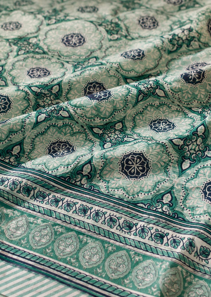CROFF 100% Pure Cotton King Size Jaipuri Printed Bedsheet with 2 Pillow Covers | Soft & Breathable | 93 × 108 Inches | Sage Green Floral Medallion