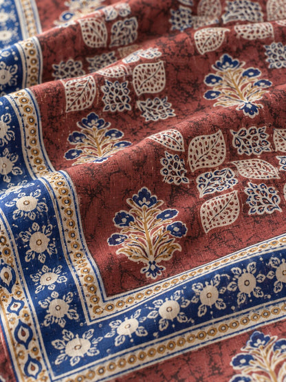 CROFF Maroon & Blue Traditional Jaipuri Print Pure Cotton King Size Bedsheet with 2 Pillow Covers