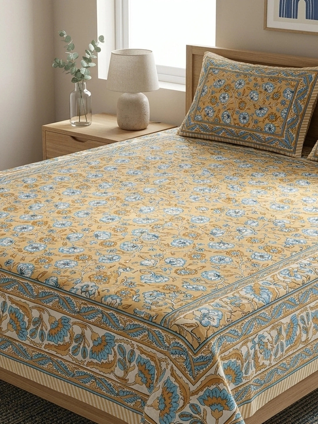 Croff Jaipuri Block Printed Cotton Floral King Size Bedsheet