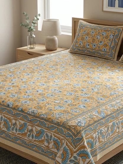 Croff Jaipuri Block Printed Cotton Floral King Size Bedsheet