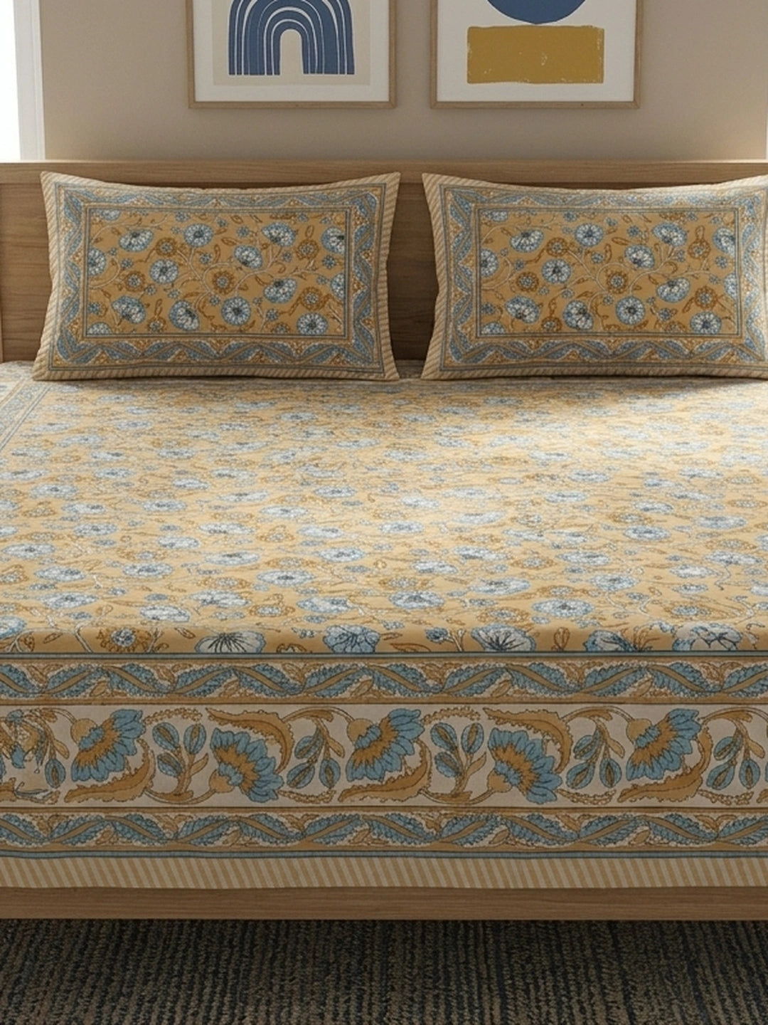 Croff Jaipuri Block Printed Cotton Floral King Size Bedsheet