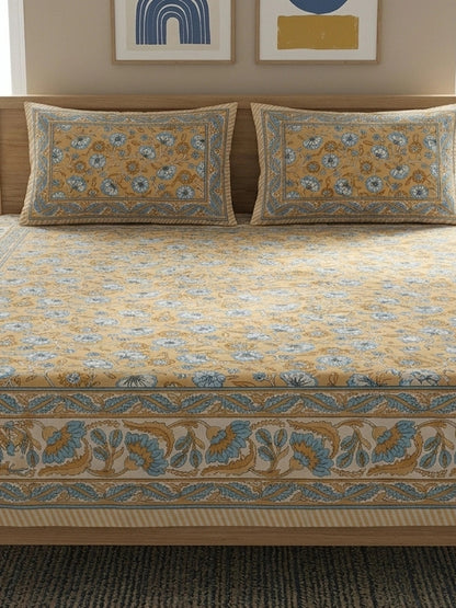 Croff Jaipuri Block Printed Cotton Floral King Size Bedsheet